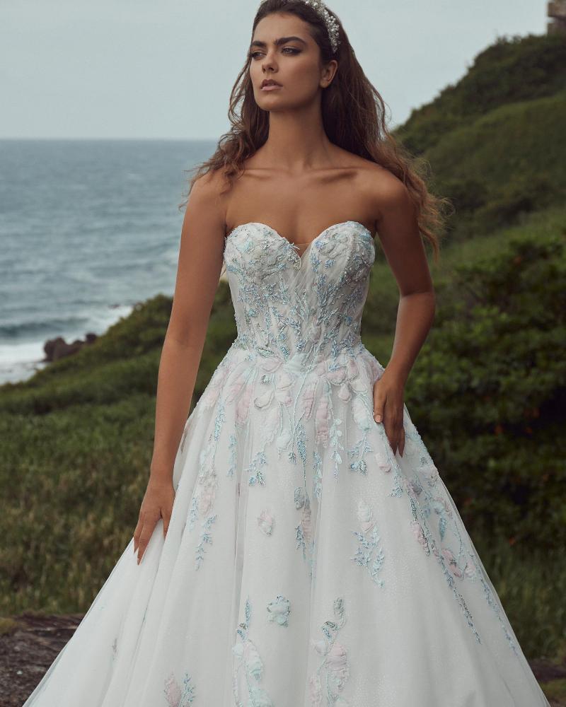 123126 light blue wedding dress with sleeves and lace4